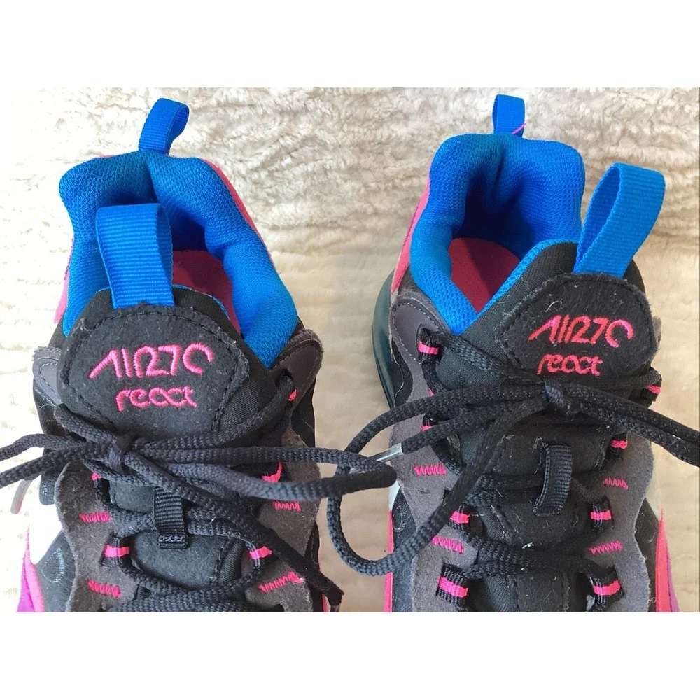 Nike Air Max 270 React Tennis Shoes Size 7 Youth GS Black White Pink Sneakers